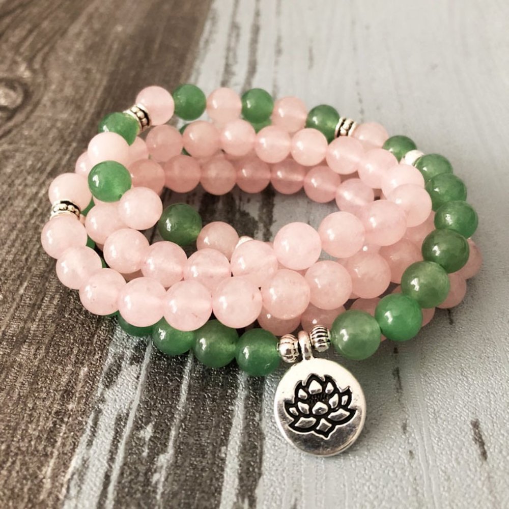 Rose Quartz 108 Mala Beads Prayer Natural Jade Necklace Healing Women Bracelet